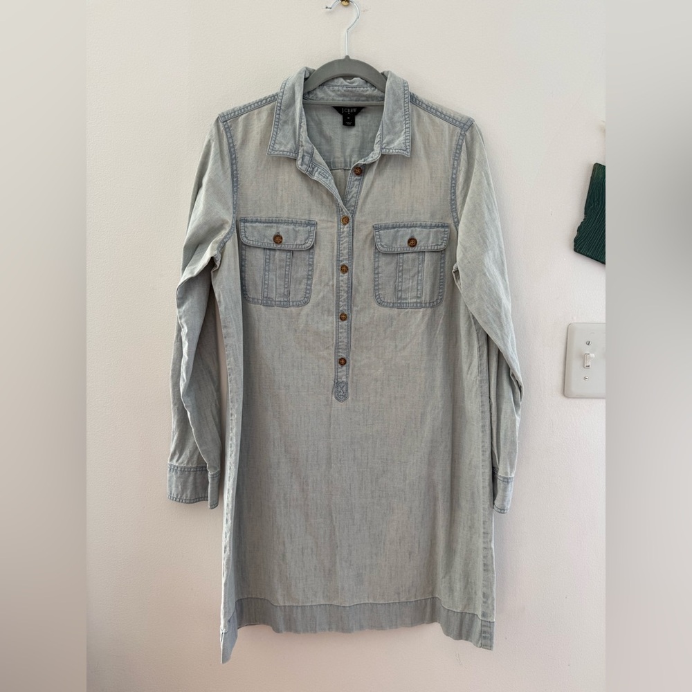 J. Crew Factory Chambray Denim Button Down Shirt Dress M